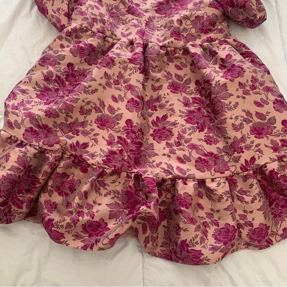 Anthropology Floral Pink Mini Babydoll Dress with Puff Sleeves Size L - Picture 13 of 16